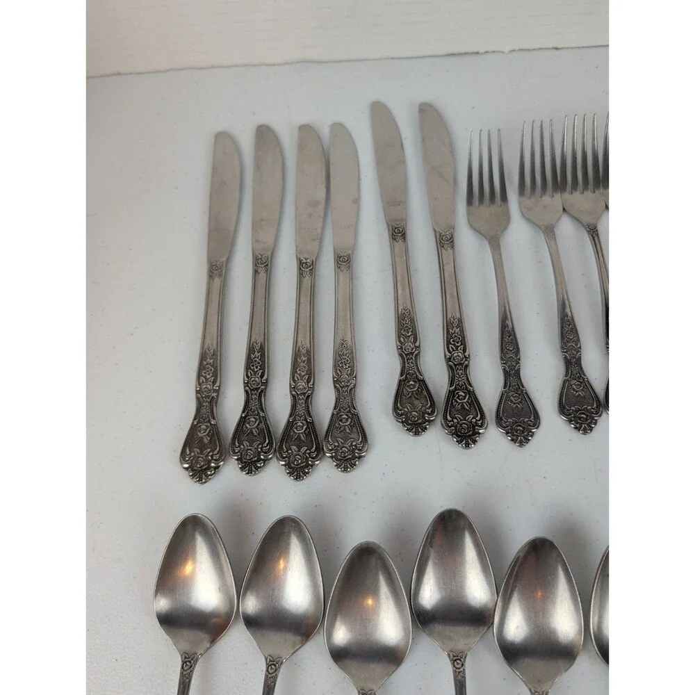 Vintage NORMANDY Stainless Flatware Japan Floral Roses Replacements - 30Pcs